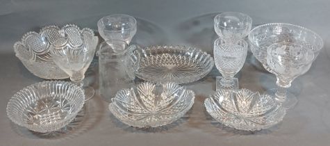 Four glass rummers with engraved decoration, together with a collection of glassware to include