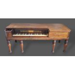 A Regency mahogany square piano by Samuel John Noble, London with brass inlay and raised upon turned