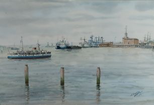 A. Nikolsky, Portsmouth Harbour, watercolour, signed 38cms x 56cms