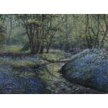 Andrew Dandridge, The Stream in Bluebell Wood, watercolour, signed, 28cms by 38cms