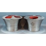 A pair of chromium triple champagne coolers of circular tapering form, 36cms diameter