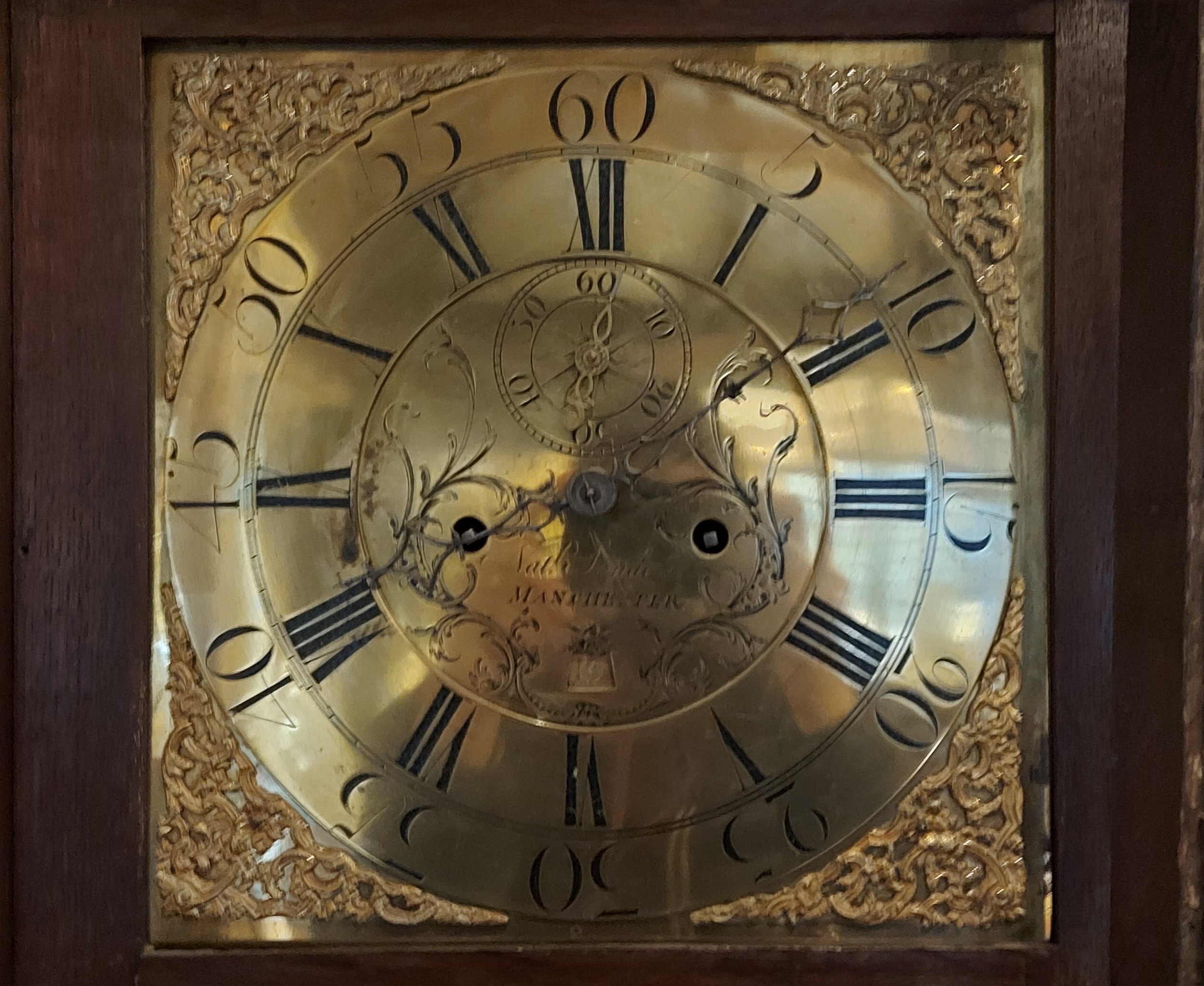A George III oak longcase clock, the square hood above a rectangular door with conforming plinth - Image 2 of 2