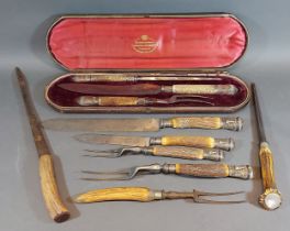 A Sheffield Silver and Bone Handled Three Piece Carving Set within fitted lined case by the