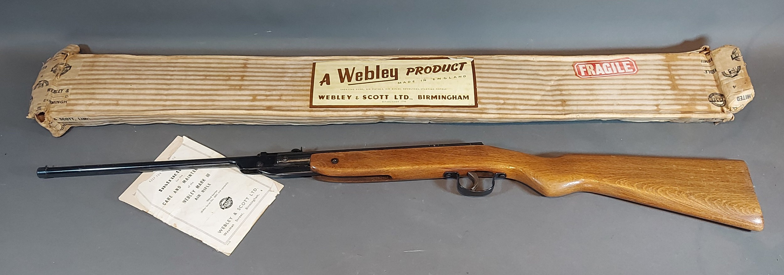 The Webley Junior air rifle, with original box