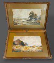 Charles James Keats, near Betts Y Coed and Harvesting Near Malvern, a pair of watercolours, 32cms