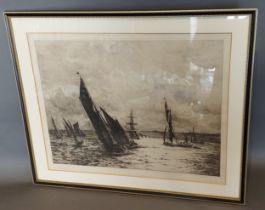 William Lionel Wyllie, A Stiff Breeze, Etching signed in pencil, 36cms X 47cms