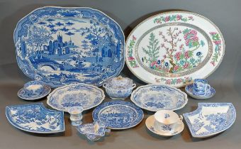 A Spode blue and white large meat plater together with a Coalport meat plater and collection of