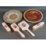 A Royal Crown Derby gilded cabinet plate together with a Masons Ironstone plate and a four piece