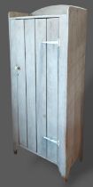 A painted pine cupboard with a single door, 76cms wide, 40cms deep and 182cms tall