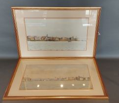 A pair of watercolours, views of Portsmouth Harbour, 24cms X 41.5cms