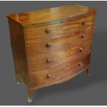 A 19th Century Mahogany Bow Fronted Chest of four long graduated drawers with knob handles raised
