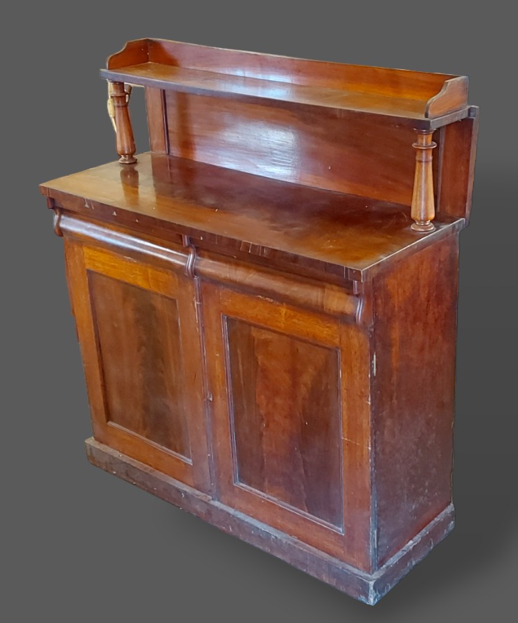 A William Iv mahogany chiffonier, 107cms wide, 43cms deep and 120cms tall, together with a Victorian