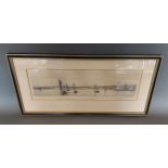 Rowland Langmaid, Plymouth Harbour, etching, signed in pncil, 10cms X 33.5cms