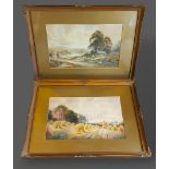 Charles James Keats, near Betts Y Coed and Harvesting Near Malvern, a pair of watercolours, 32cms