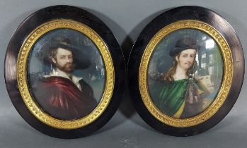 A pair of 19th century portrait miniatures depicting gentlemen in period dress, oil on board, 12.