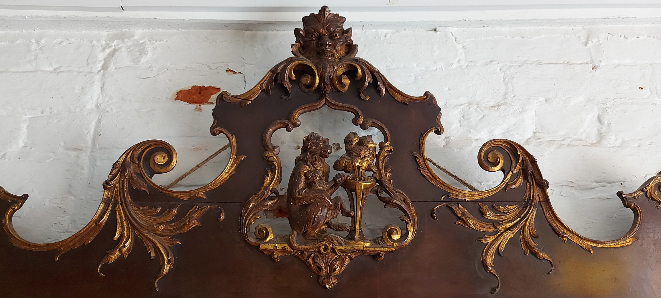 A 19th Century French large wall mirror, the pierced and gilded top with central carved figure of - Image 3 of 7