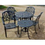 An aluminium garden table together with a set of four matching chairs and another smaller garden