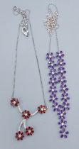 A 925 silver necklace set with amethysts together with another silver stone set necklace