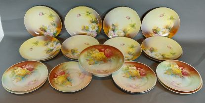 A Bavarian dessert service decorated with flowers together with a similar set of 12 plates