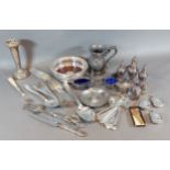 A collection of silver plated condiments together with other plated items to include flatware