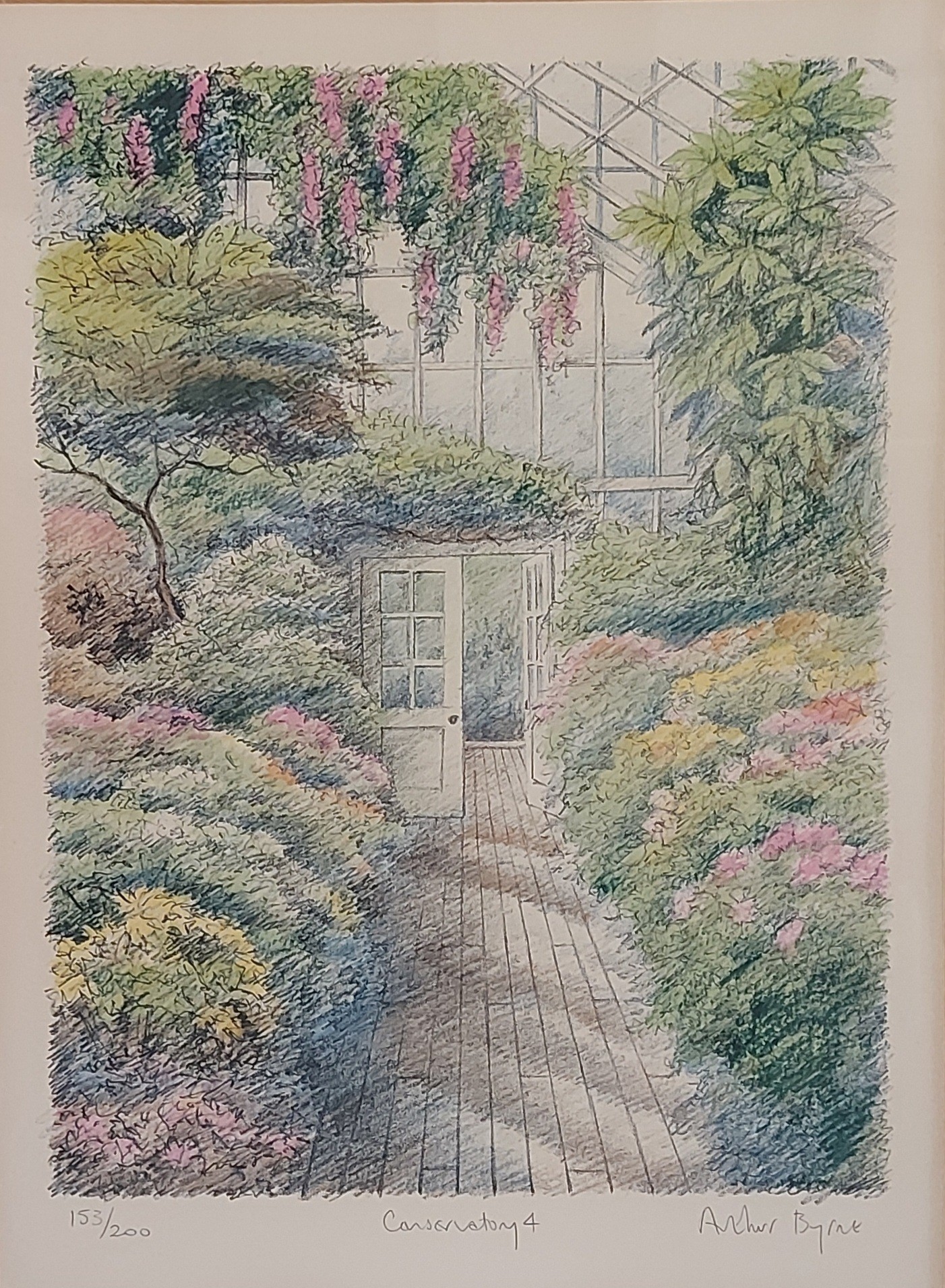 Arthur Byrne, Conservatory 4, coloured print number 153/200, signed in pencil, 33cms by 24cms