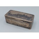 A Russian silver Niello box, the hinged top decorated with a view of Moscow, 8cms wide,