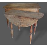 A 19th Century pine farmhouse table, 120cms x 81cms together with a drop flap dining table