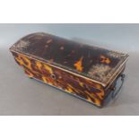 A 19th Century Tortoiseshell casket of shaped form, with a metal beaded cover, side handles and