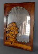 A rectangular wall mirror by Silverwood carved with a tree and inlaid with birds, 50cms x 35cms