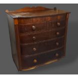 A Victorian mahogany semi bow fronted chest of two and three long drawers, 111cms wide, 56cms deep