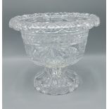A large cut glass footed bowl, 21cms tall