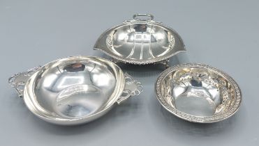 A Birmingham silver bon-bon dish of pierced form together with two London silver bon-bon dishes,