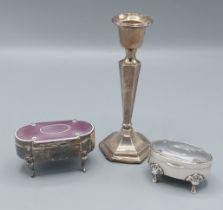 A Birmingham silver and enamel jewellery casket together with a Chester silver jewellery casket