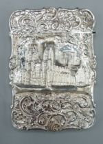 A Victorian silver card case by Nathaniel Mills, decorated in relief with York Minster, Birmingham