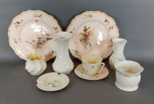 A pair of Royal Worcester cabinet plates together with other ceramics to include Belleek