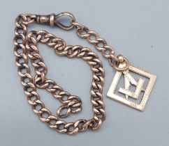 A 9ct gold watch chain of curb link form with Masonic pendant, 15.1gms