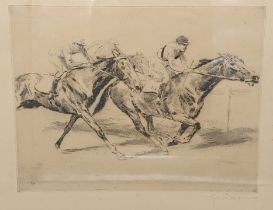 Carl Ritter Von Dombrowski, study of horse racing, signed in pencil, 24cms x 32cms