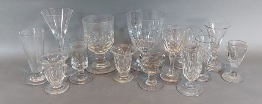 A 19th Century glass rummer together with a collection of other 19th century drinking glasses