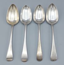 A pair of George III silver tablespoons, London 1802, makers mark RC together with two other