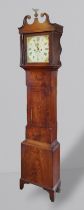 A 19th Century mahogany longcase clock, the square hood with swan neck pediment above a