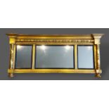 A Regency Gilded Sectional Overmantel Mirror, 55cms x 128cms, together with a rectangular gilt