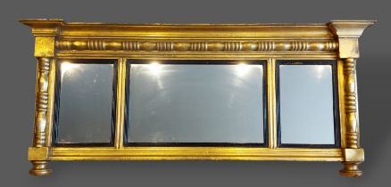 A Regency Gilded Sectional Overmantel Mirror, 55cms x 128cms, together with a rectangular gilt