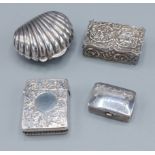 A London silver snuff box of embossed form together with a 925 silver snuff box of scallop form, a