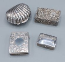 A London silver snuff box of embossed form together with a 925 silver snuff box of scallop form, a
