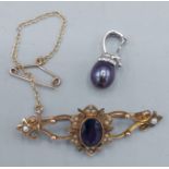 A 9ct gold Amethyst and pearl set brooch together with an 18ct white gold pearl set pendant