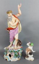 A 19th Century German porcelain figure of Neptune decorated in polychrome enamels and highlighted