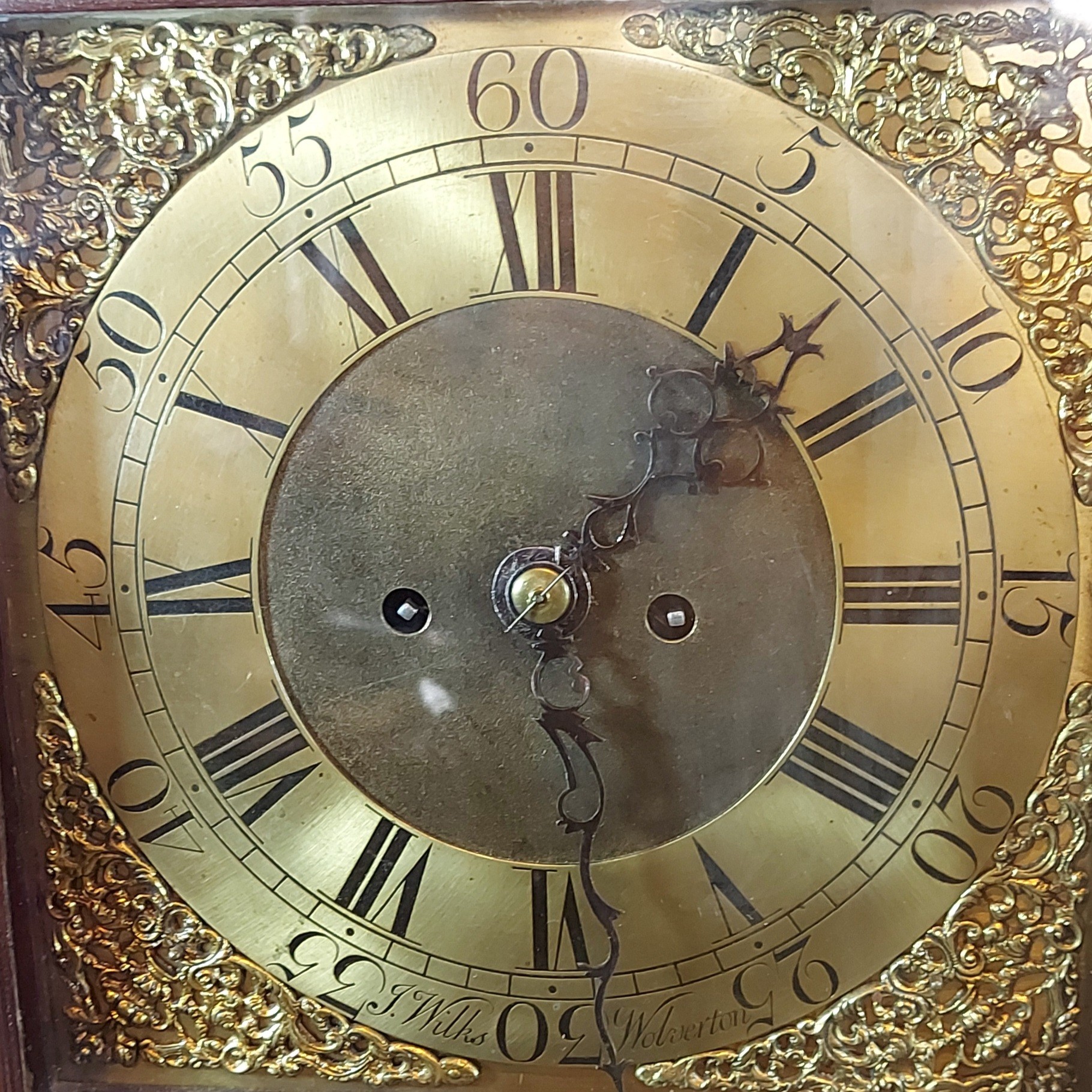 A mahogany and gilded bracket clock, the brass dial inscribed J. Wilks Wolverton, with Roman and - Image 5 of 5