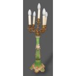 A 19th Century French Ormolu and porcelain five branch candelabrum of scroll form, the green and