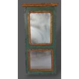 A green and gilded double pier glass, 138cms x 65cms