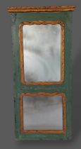 A green and gilded double pier glass, 138cms x 65cms